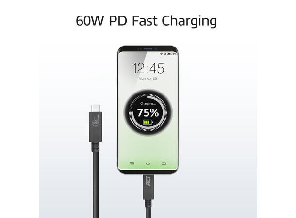 ACT USB-C, 3.2 Gen 1 Passive- 2m USB-C M-M 5Gbps,  60W,  Video Alt Mode 