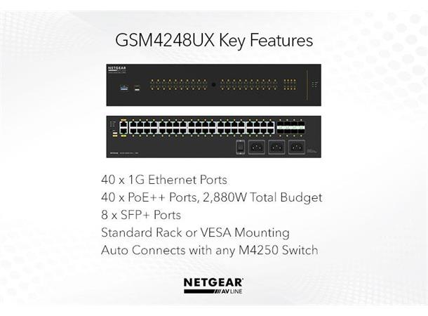 Netgear AV Line M4250-40G8XF-PoE++ 40x1G PoE++ 2,880W  8xSFP+ Mngd Switch 