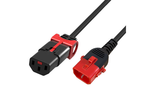 Strømkabel IEC Lock C13-C14, Sort- 1m C13 IEC Lock+ - C14 Dual IEC locking 