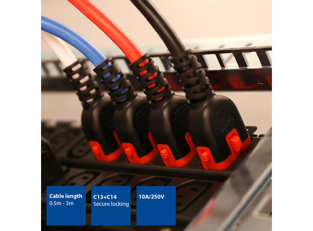 Strømkabel IEC Lock C13-C14, Sort- 1m C13 IEC Lock+ - C14 Dual IEC locking 