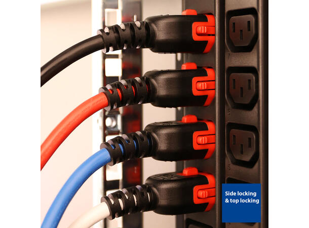 Strømkabel IEC Lock C13-C14, Sort- 1m C13 IEC Lock+ - C14 Dual IEC locking 