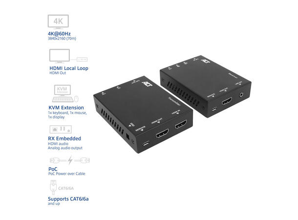 150m CAT6 DisplayPort 4K KVM Extender med USB, IR, RS-232 og HDBaseT